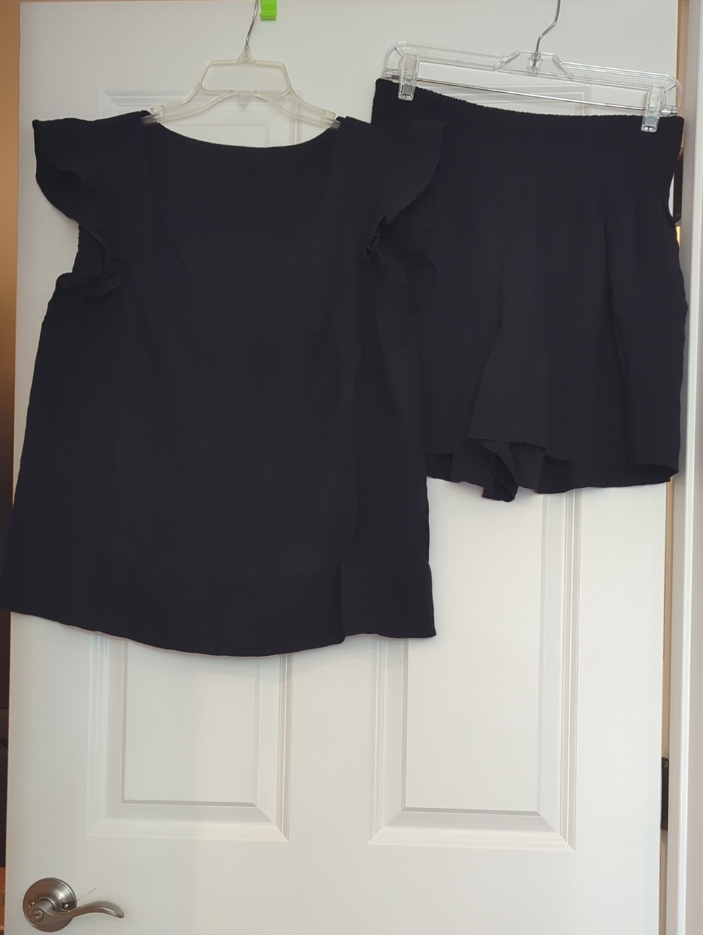 Classic Black Ruffle-Sleeve Shorts Set - Women's Two-Piece